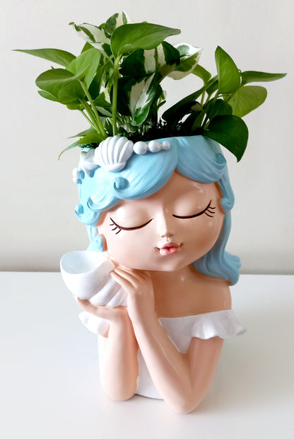 Large fairy Face indoor planter pot - Listening to shell girl - Collection only