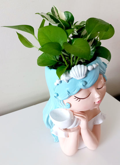 Large fairy Face indoor planter pot - Listening to shell girl - Collection only