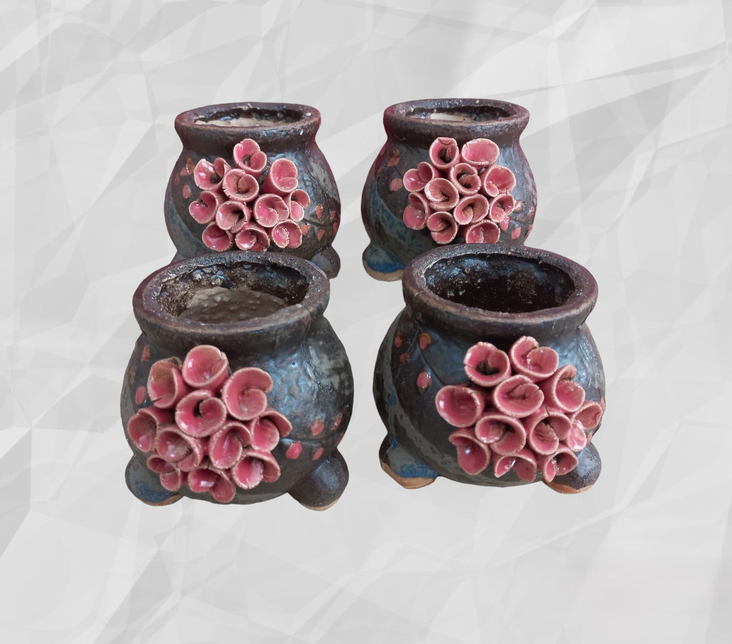 Hand made Flower bouquet Ceramic Pot Set