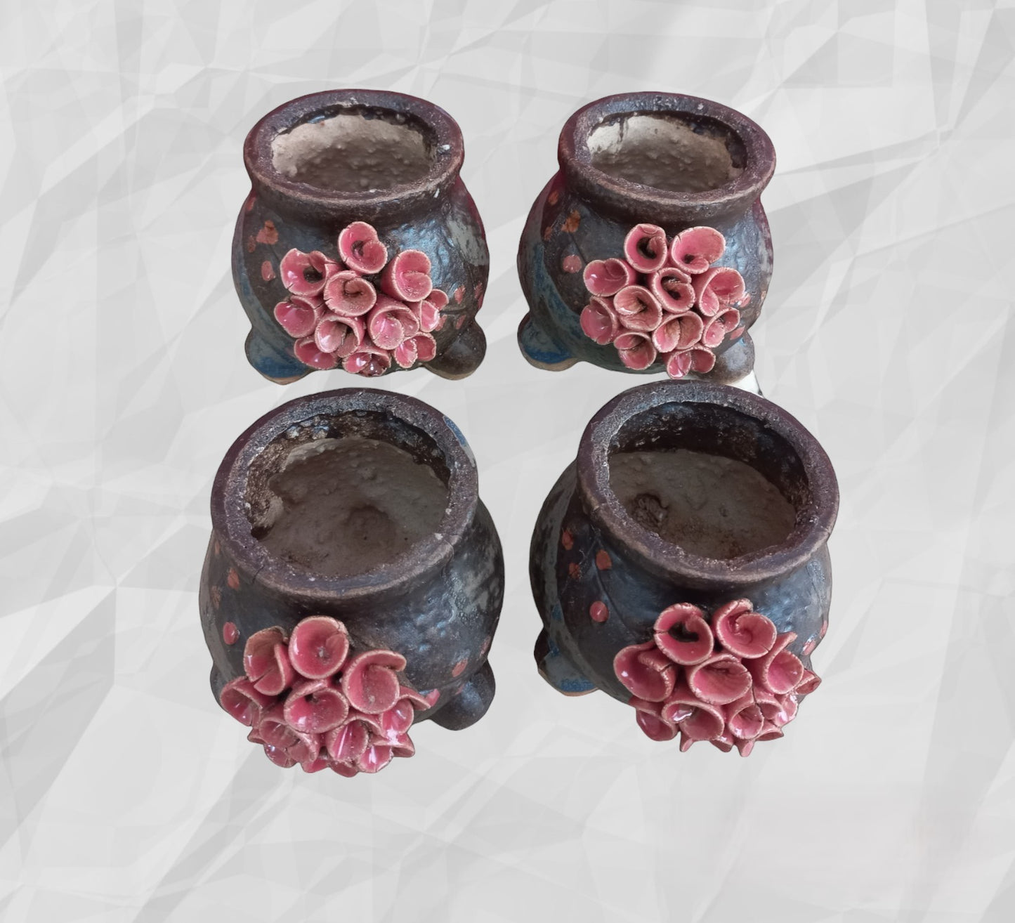 Hand made Flower bouquet Ceramic Pot Set