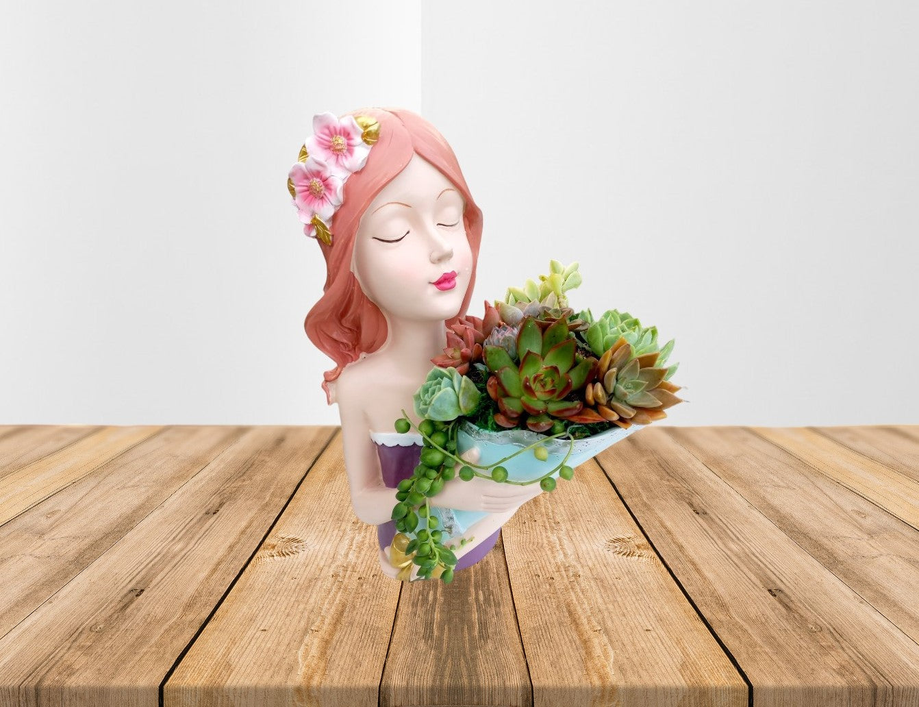 Lady holding a Bouquet Succulent Arrangements - Large - In store collection