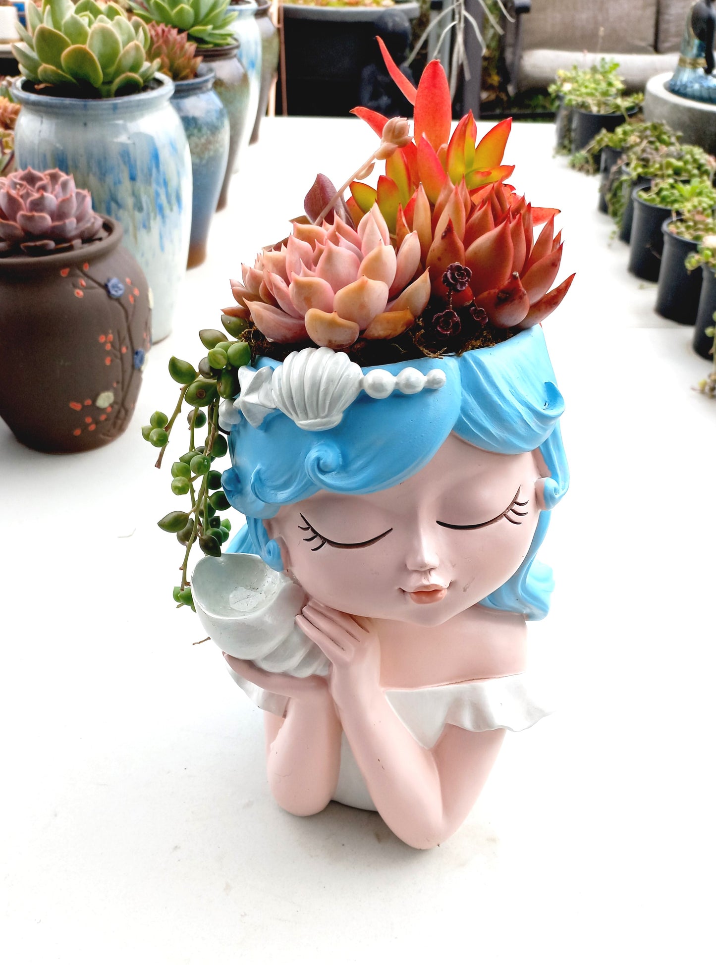 Large Fairy Tale Princess Flowerpot - Listen to the Sea !