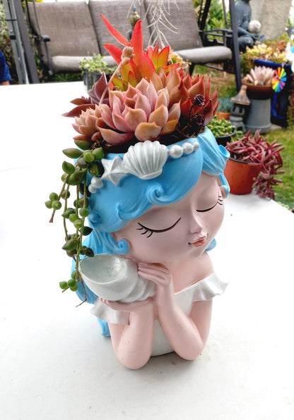 Large Fairy Tale Princess Flowerpot - Listen to the Sea !