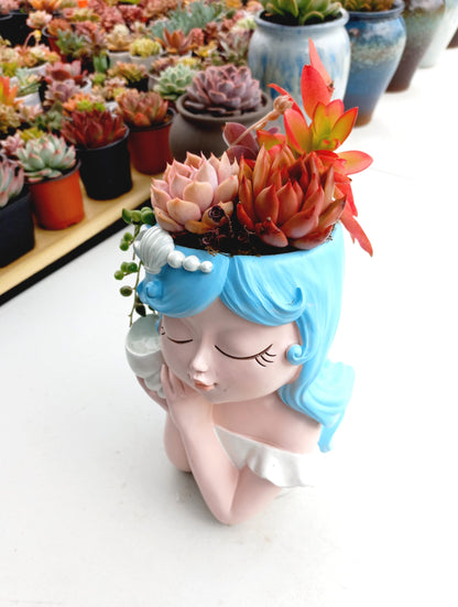 Large Fairy Tale Princess Flowerpot - Listen to the Sea !