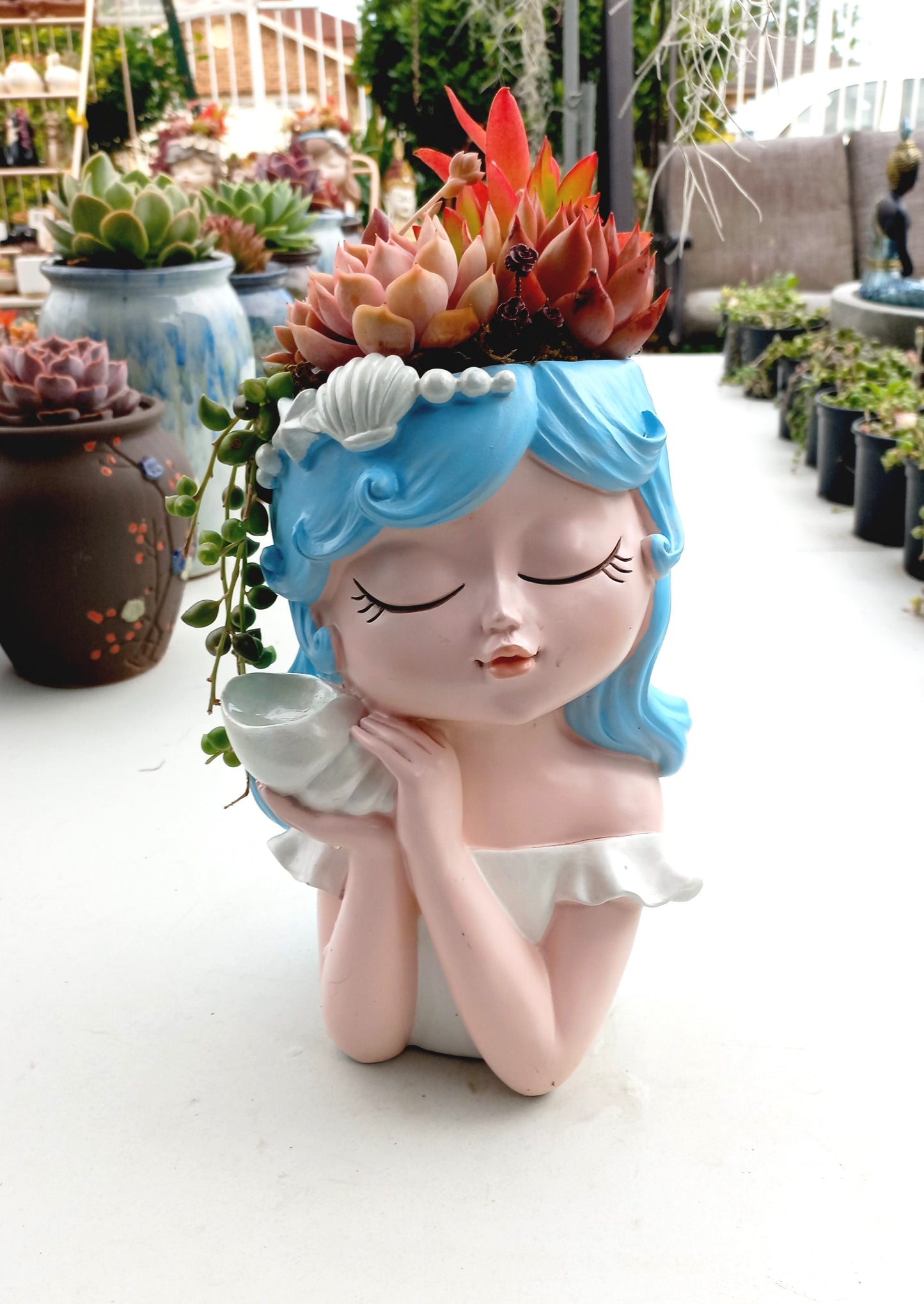 Large Fairy Tale Princess Flowerpot - Listen to the Sea !