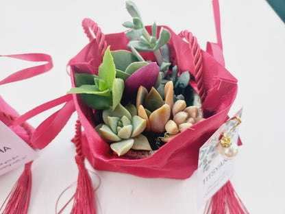 Elegant Fabric Drawstring Red Velvet Succulent Pouches