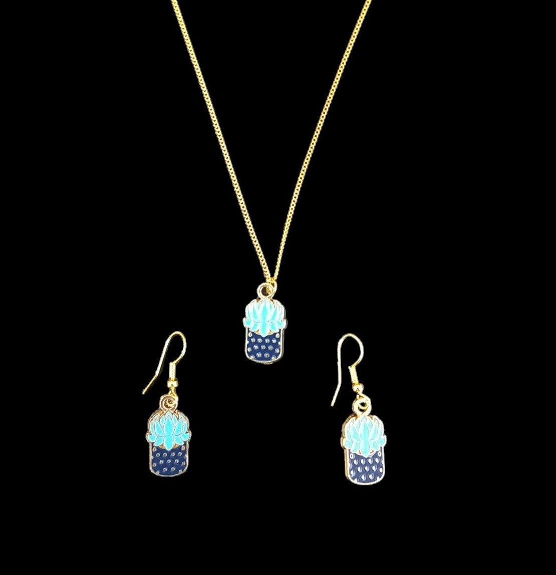 Succulent Earing and Necklace Sets