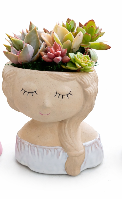 Bonnie Girl Ceramic Planter - White Color