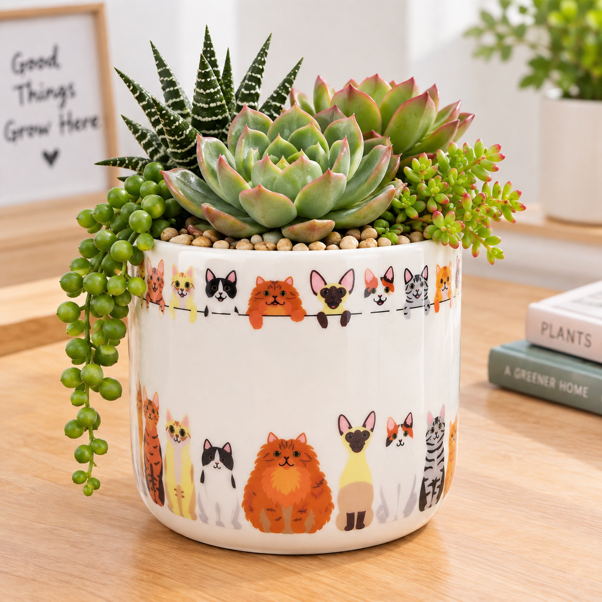 🐱 Quirky Cat Ceramic Planter – Colourful Cat Garden Pot