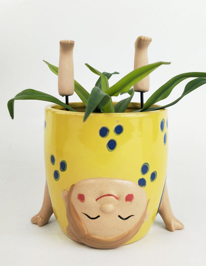 Handstand Girl Planter - Yellow color