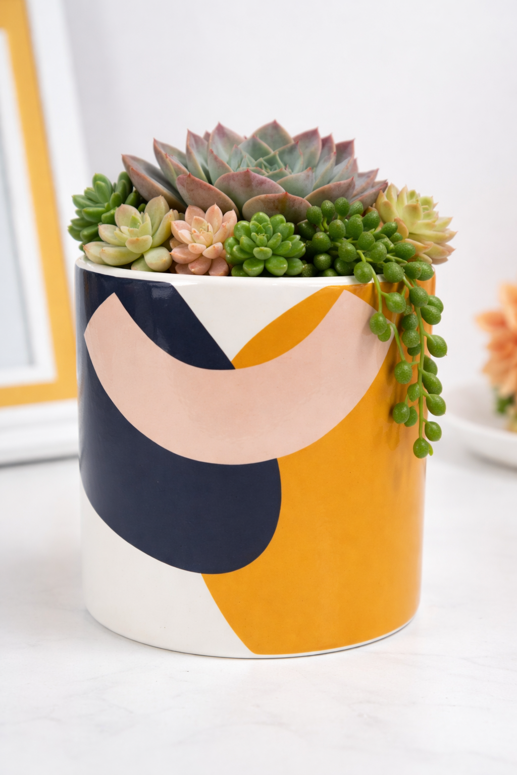 Elena Abstract Planter - Blue & Yellow