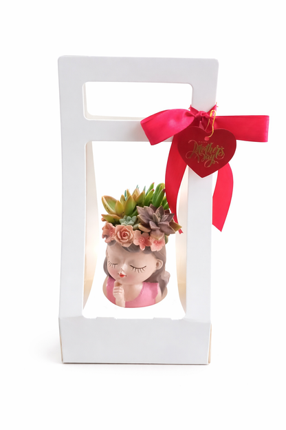 Fairy Princess Girl Succulent Pot – Thinking - Pink (11cm H)