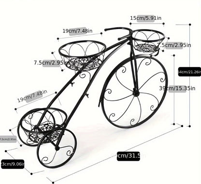🌿 Decorative Metal Bicycle Plant Stand – Garden & Patio Décor - Black color