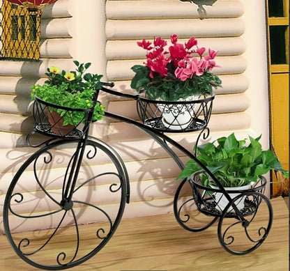 🌿 Decorative Metal Bicycle Plant Stand – Garden & Patio Décor - Black color
