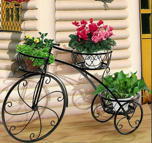🌿 Decorative Metal Bicycle Plant Stand – Garden & Patio Décor - Black color