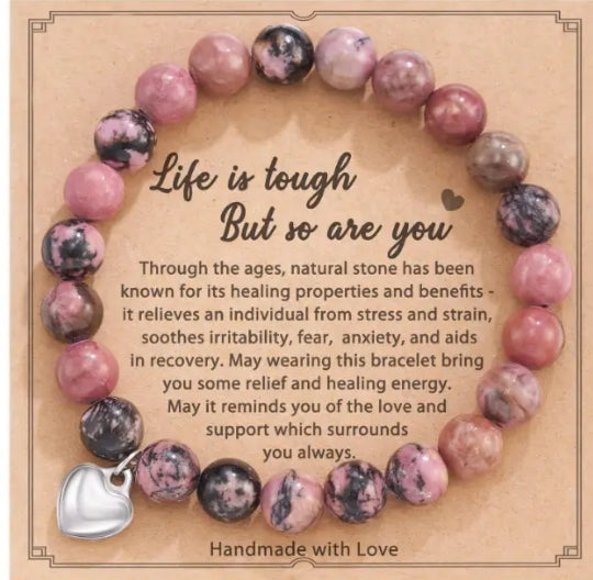 Natural Stone Beaded Bracelet, with Blessings Inspirational Cards, Healing Bracelet Gift for Men & Women