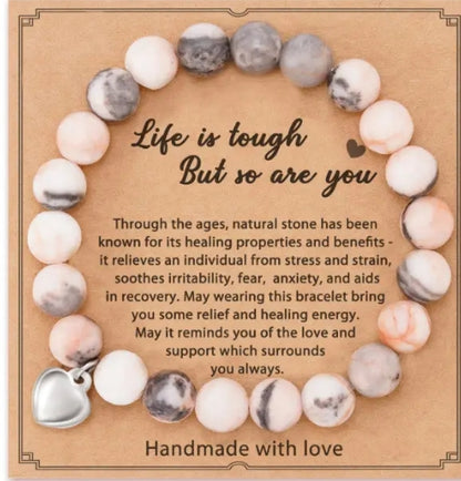 Natural Stone Beaded Bracelet, with Blessings Inspirational Cards, Healing Bracelet Gift for Men & Women