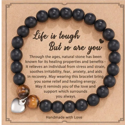 Natural Stone Beaded Bracelet, with Blessings Inspirational Cards, Healing Bracelet Gift for Men & Women