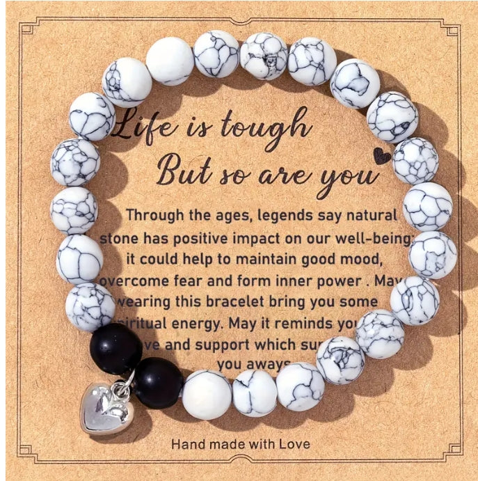 Natural Stone Beaded Bracelet, with Blessings Inspirational Cards, Healing Bracelet Gift for Men & Women