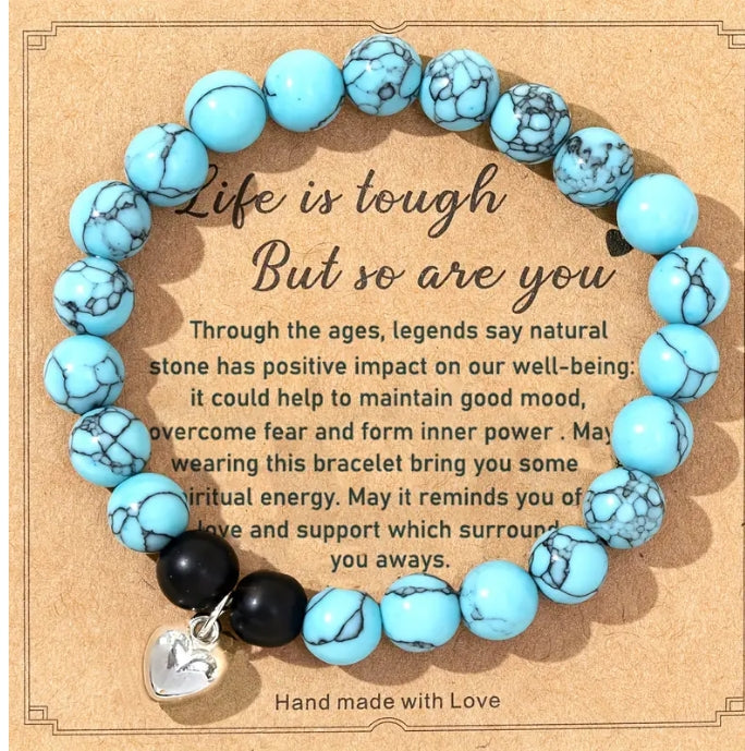 Natural Stone Beaded Bracelet, with Blessings Inspirational Cards, Healing Bracelet Gift for Men & Women