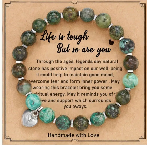 Natural Stone Beaded Bracelet, with Blessings Inspirational Cards, Healing Bracelet Gift for Men & Women