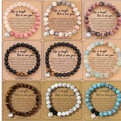 Natural Stone Beaded Bracelet, with Blessings Inspirational Cards, Healing Bracelet Gift for Men & Women