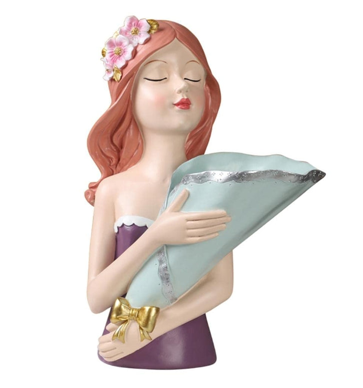 Elegant Lady with Bouquet Planter - Pink
