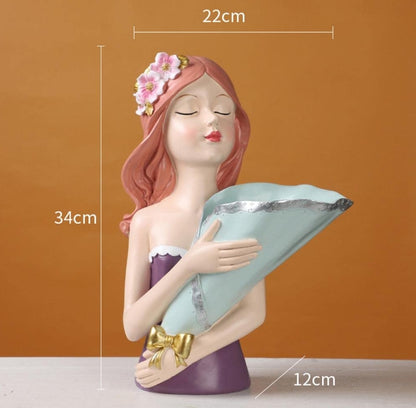 Elegant Lady with Bouquet Planter - Pink