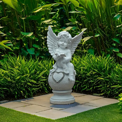 Cherub Statue with Heart Decoration: Perfect for garden / Home Decor