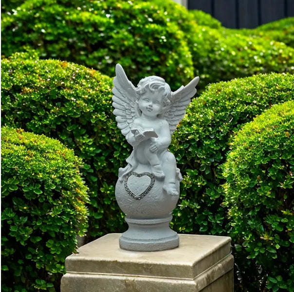 Cherub Statue with Heart Decoration: Perfect for garden / Home Decor