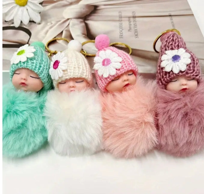 Adorned 'Sleeping baby doll' plush Key chain