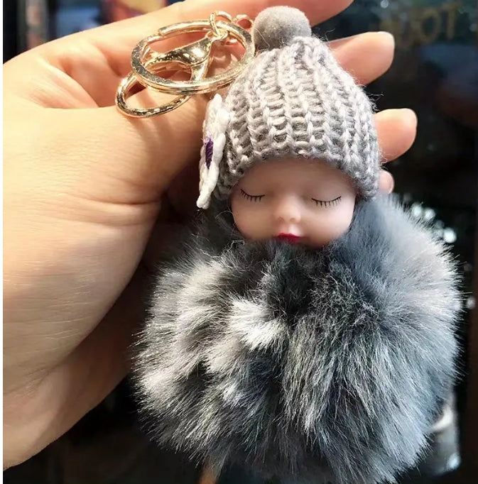 Adorned 'Sleeping baby doll' plush Key chain