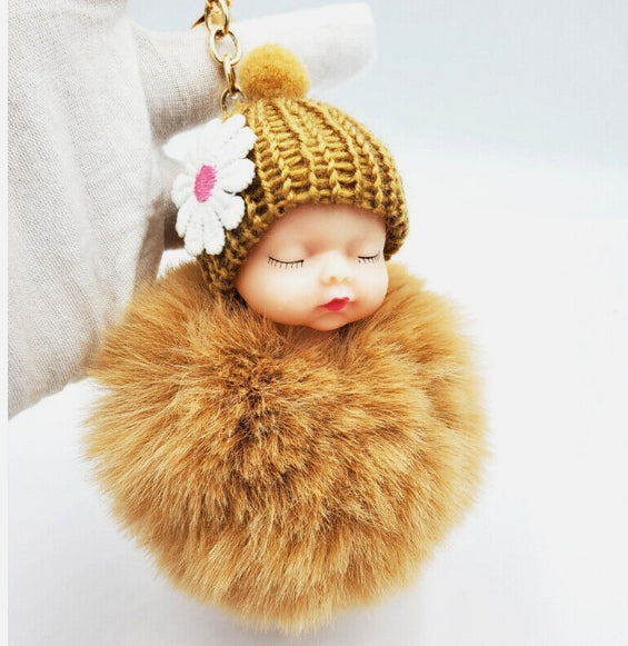 Adorned 'Sleeping baby doll' plush Key chain