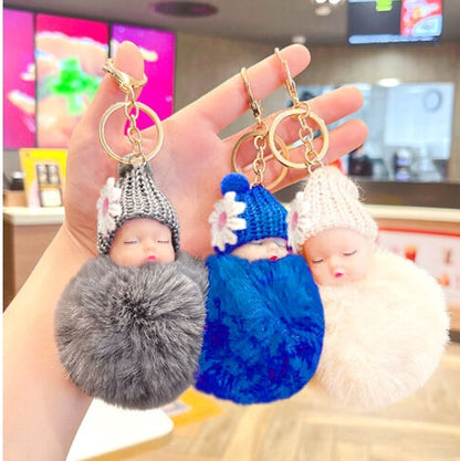 Adorned 'Sleeping baby doll' plush Key chain