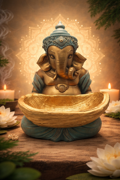 Serene Ganesha with golden offering bowl