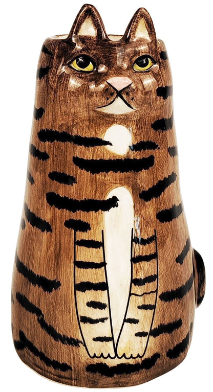 Sitting Cat Vase - Grey & White