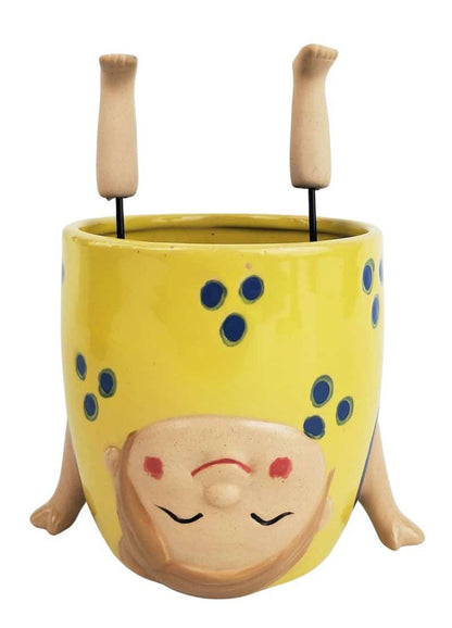 Handstand Girl Planter - Yellow color