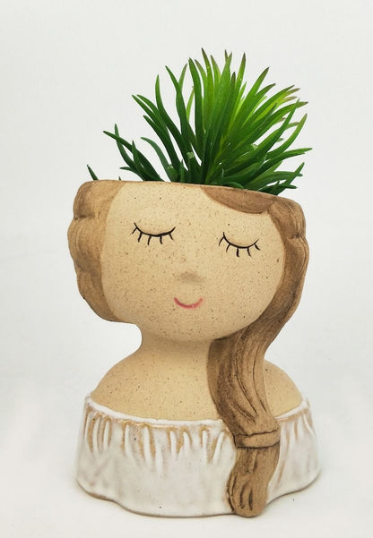 Bonnie Girl Ceramic Planter - White Color