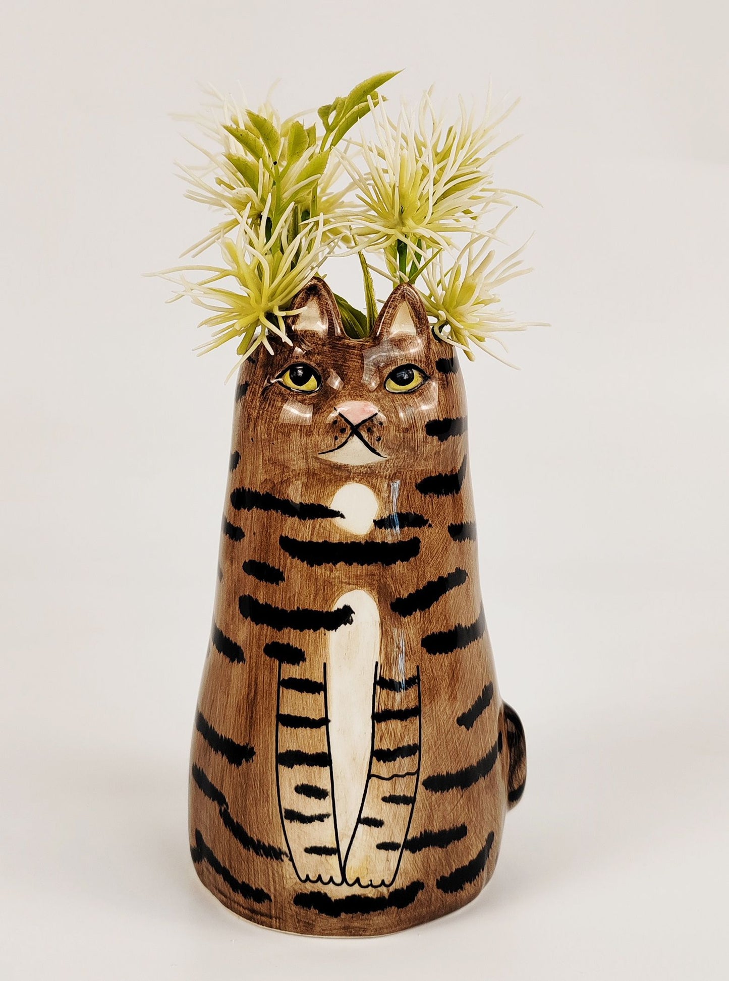 Sitting Cat Vase - Grey & White